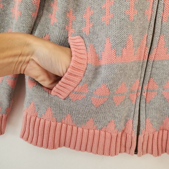 Hanna Andersson Knit Sweater Hooded Full Zip Jacket Pink Grey Size 6/7 - Picture 4 of 6
